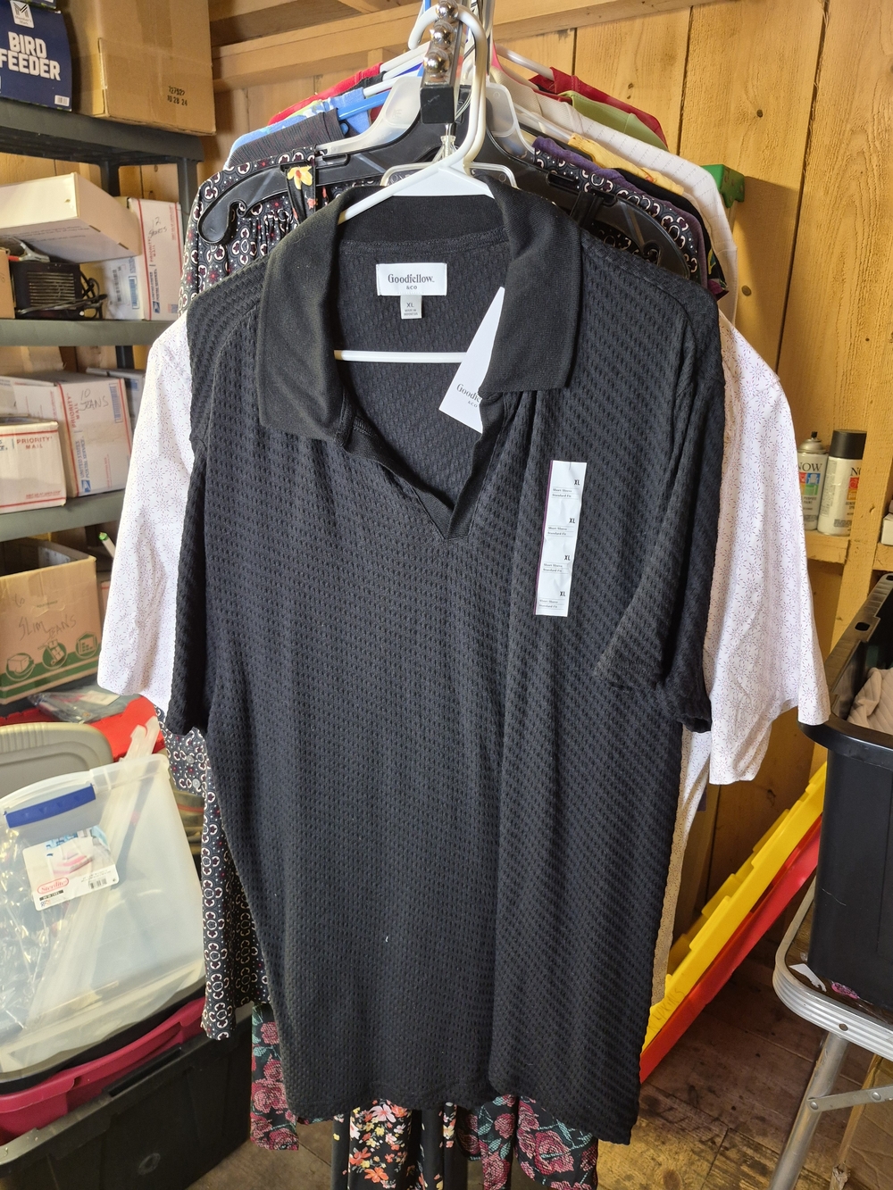 Goodfellow & Co Black Men's Textured Short-Sleeve Polo Bin 55